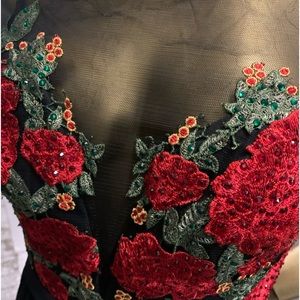 Black Formal Dress with Rose Detailing